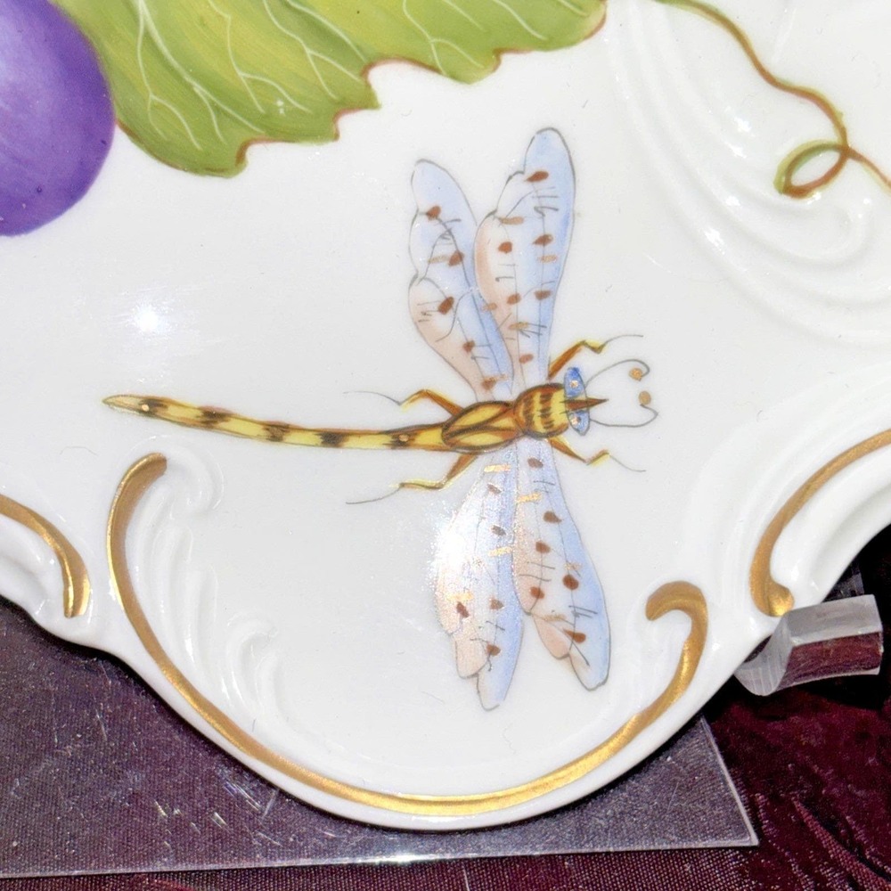 Anna Weatherley Handpainted Dragonfly Pansy Leaf Insect Accent Trinket Dish RARE - Picture 4 of 11